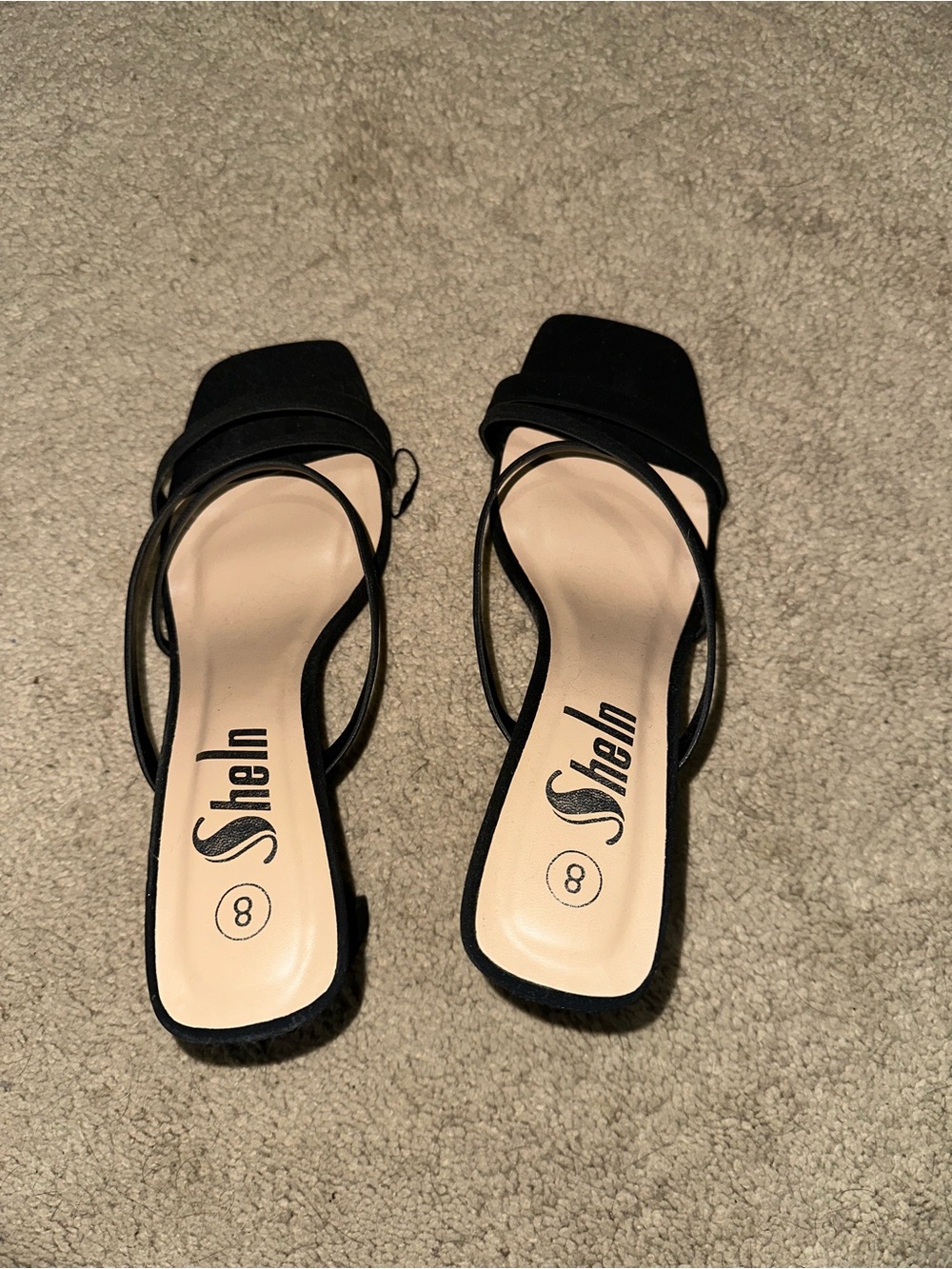 SHEIN Black Square-Toe Strappy Heels